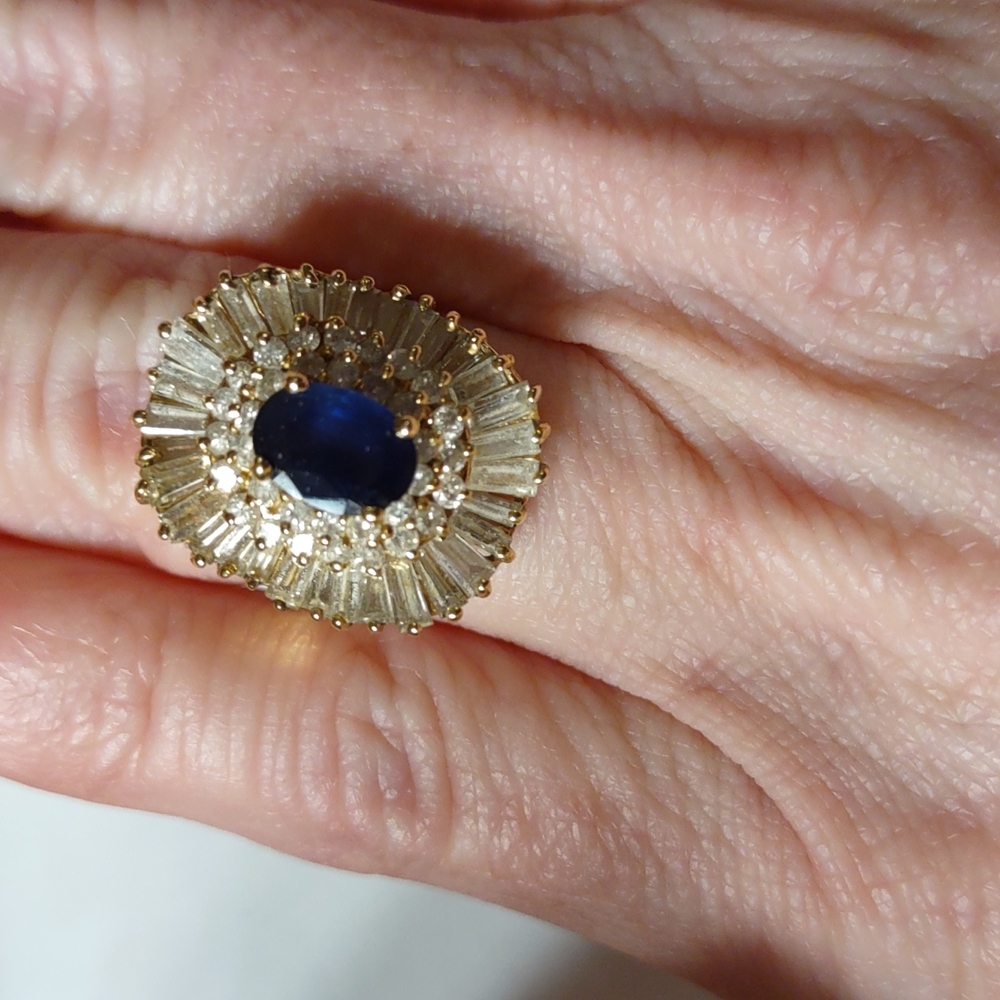 Levian 14kt yellow gold diamond blue sapphire ring